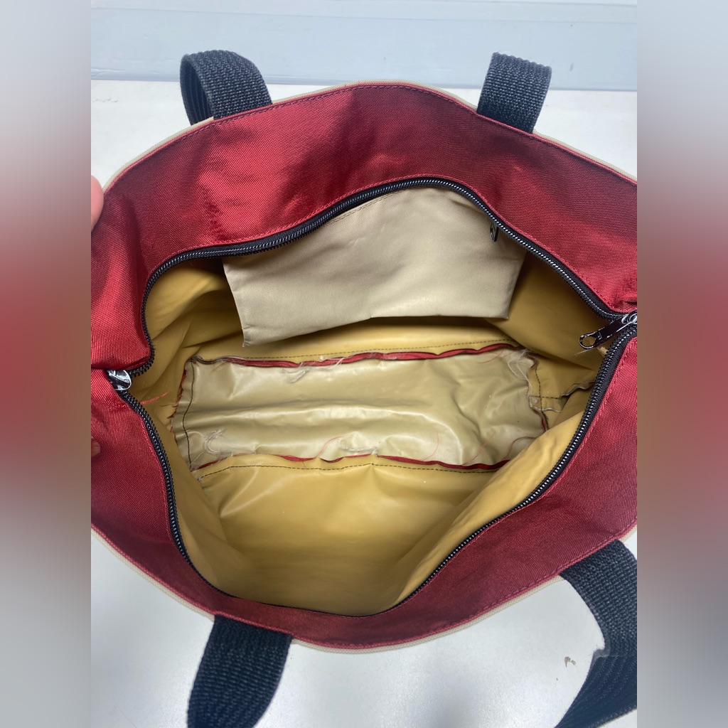 Herve Chapelier Beige Canvas Tote With Red Interior And Black Handles — image 7 of 8